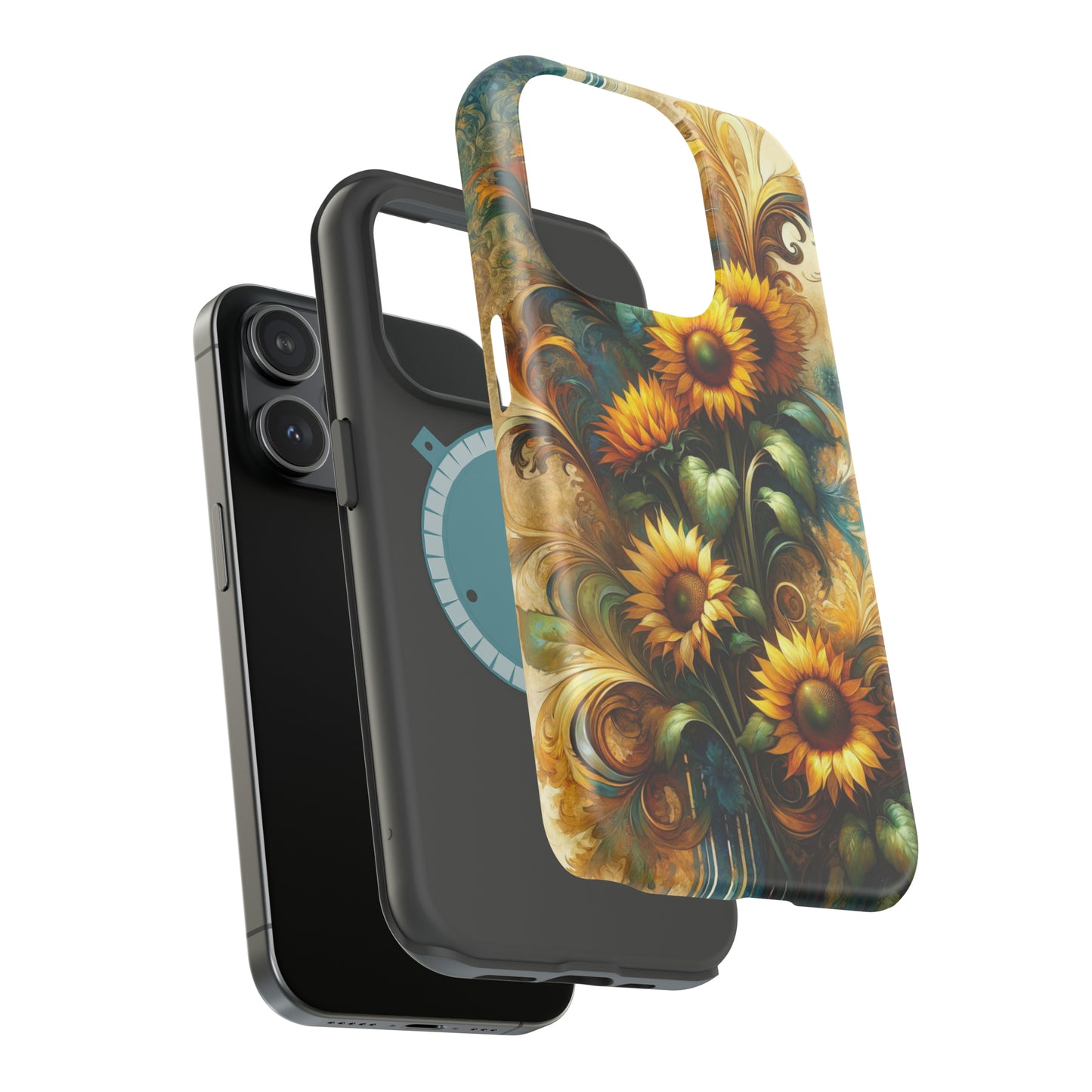 Trendy Watercolor Floral & Damask Pattern With Sunflowers - MagSafe Case – Durable, Stylish Protection for iPhone, Wireless Charging Compatible