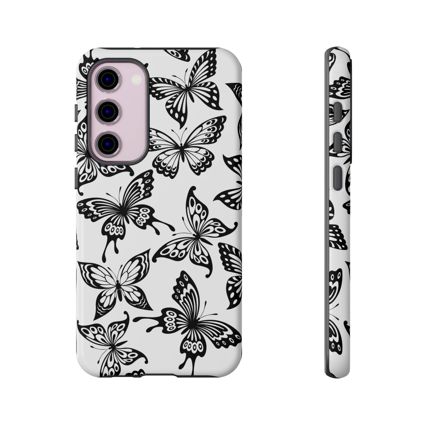 Monochrome Butterfly Pattern Samsung Galaxy  Case – Dual-Layer Protection with Matte Finish