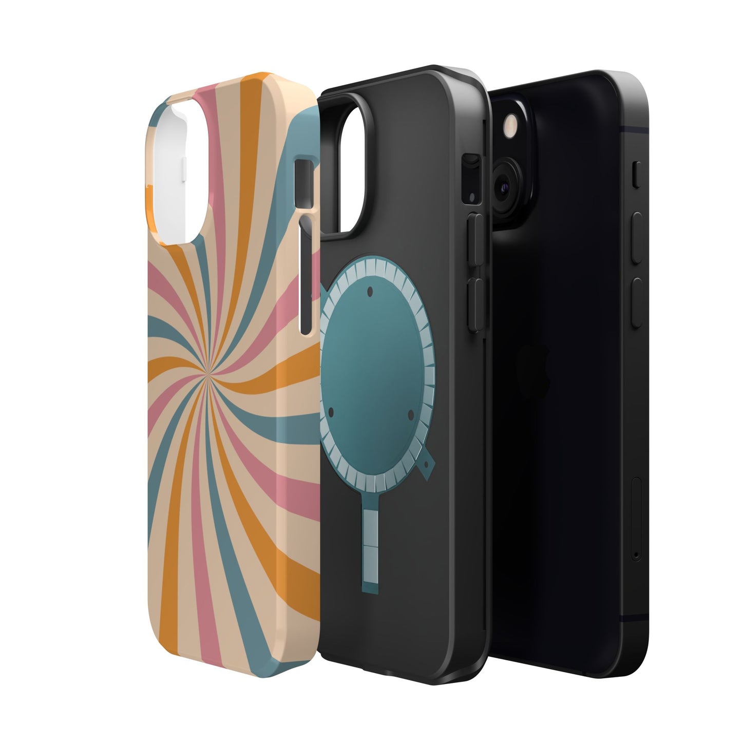 Retro Swirl Pattern MagSafe iPhone Case – Bold 70s Vibe in Pink, Orange, and Orange