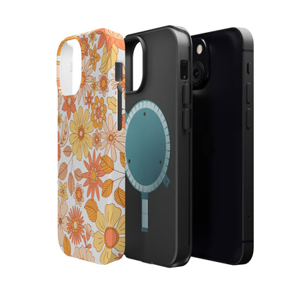 Vintage Floral Bloom MagSafe iPhone Case – Warm Orange & Yellow Retro Flower Design with Matte Finish