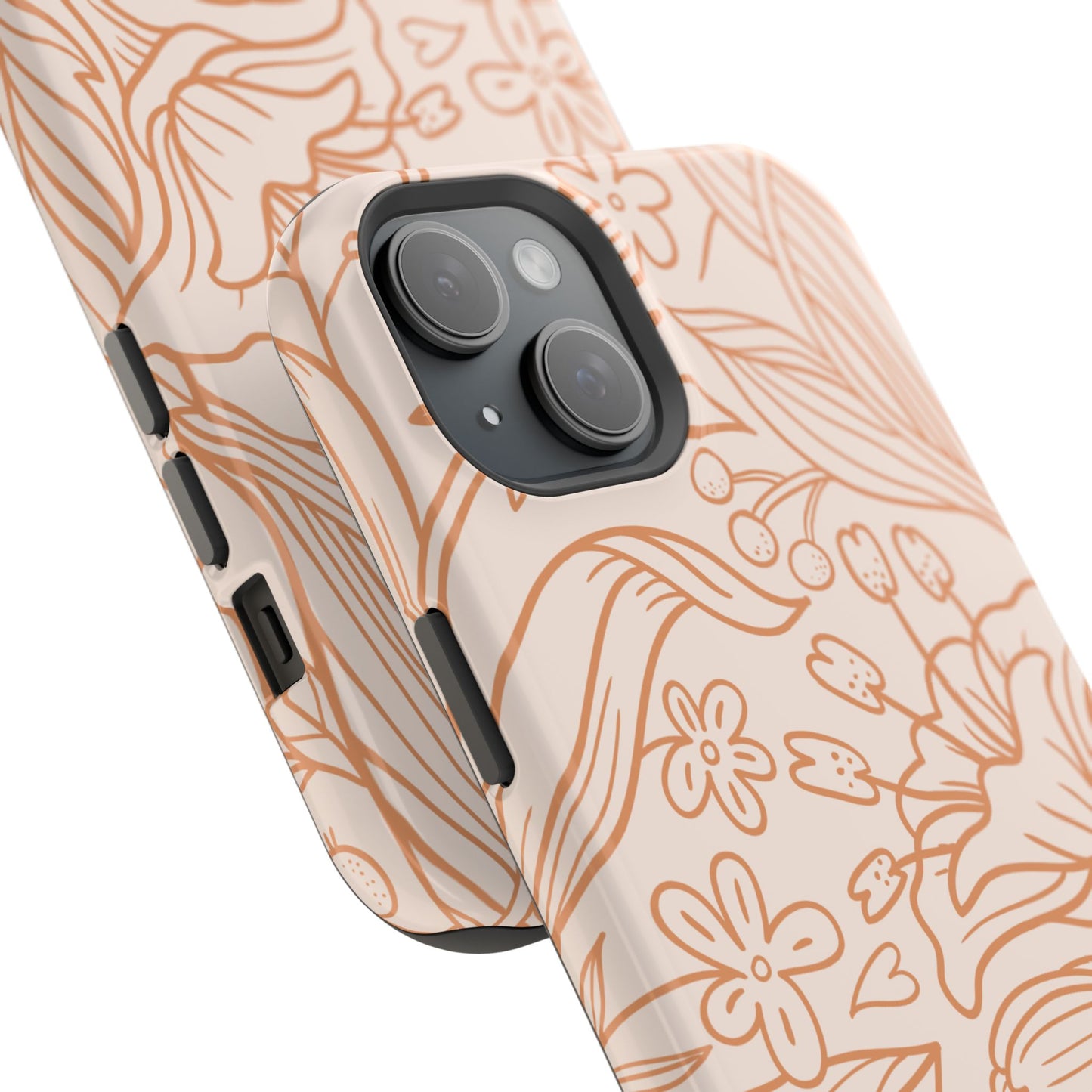 Soft Terracotta Floral Line Art Tough MagSafe iPhone Case – Minimalist Botanical Design with Dual-Layer Protection