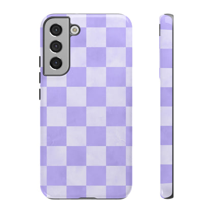 Lavender Checkerboard Samsung Galaxy Case – Shockproof, Smooth Matte Finish, Dual-Layer Design