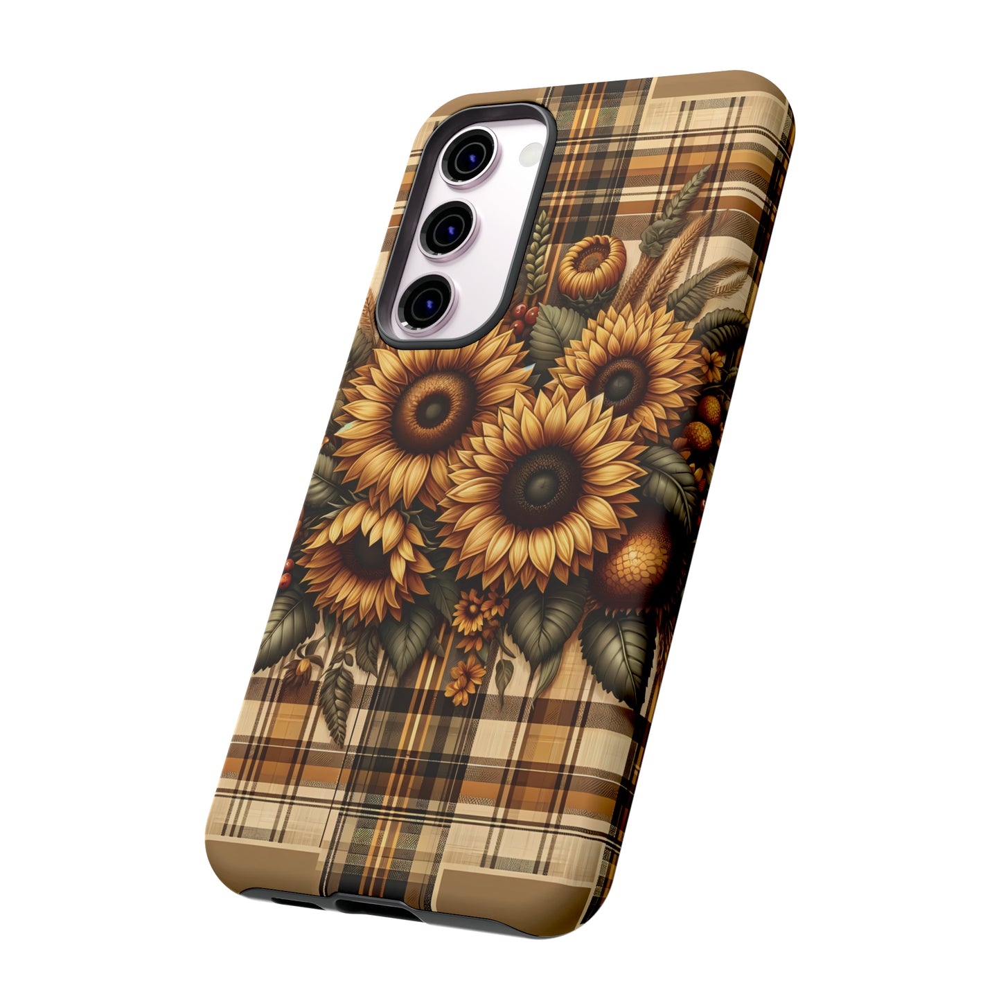 Country Sunflower Phone Case - Harvest Hues - Vintage Style Sunflower Plaid Phone Cover for iPhone, Samsung Galaxy , & Google Series.
