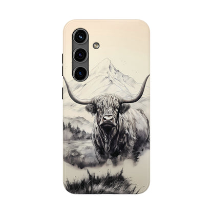 Highland Cow with Majestic Mountain Valley Backdrop | Western Cowgirl Phone Cases