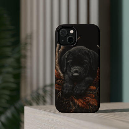 Charming Black Labrador Puppy on Feathers MagSafe iPhone Case