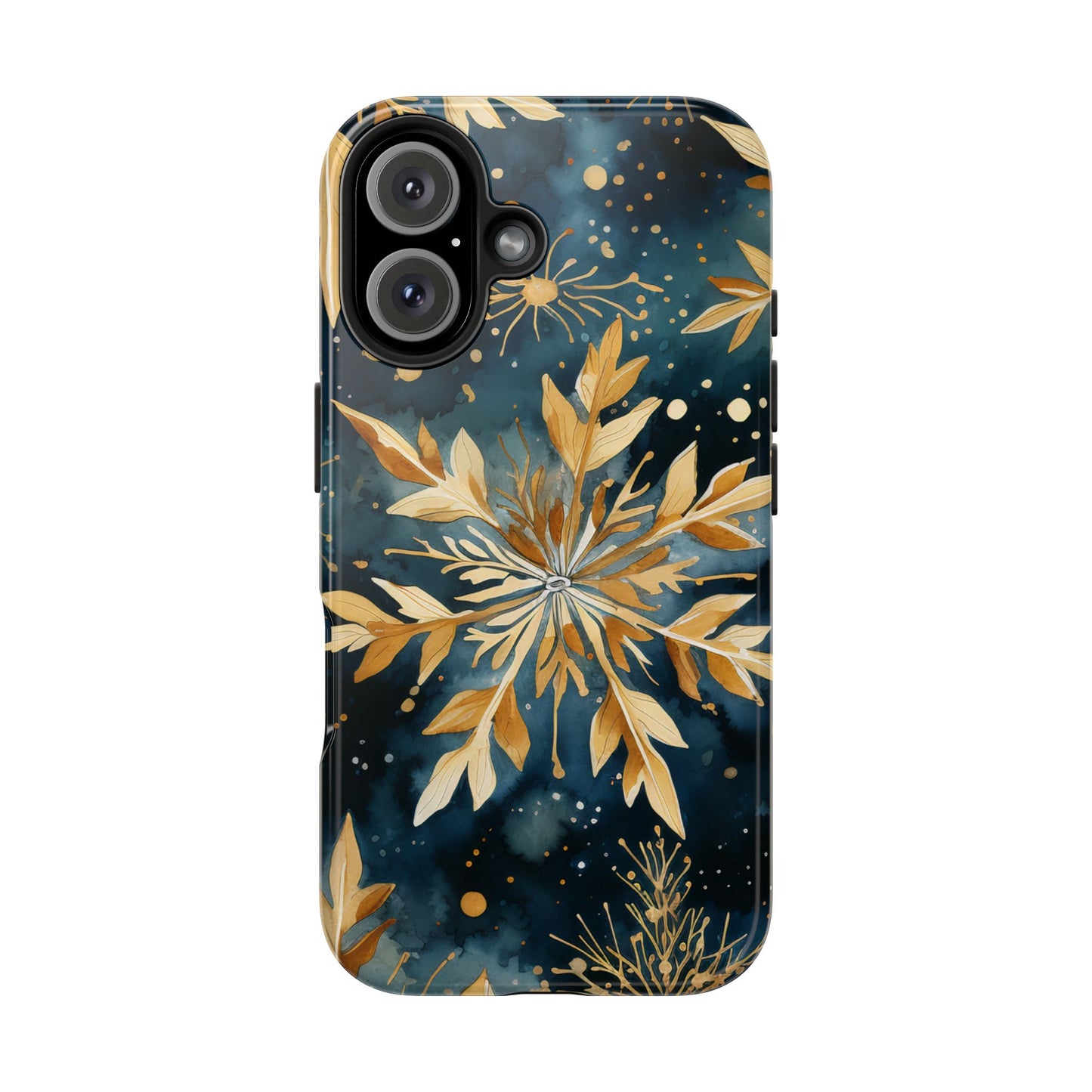 Gold Floral Snowflakes on Midnight Blue - iPhone Series Case