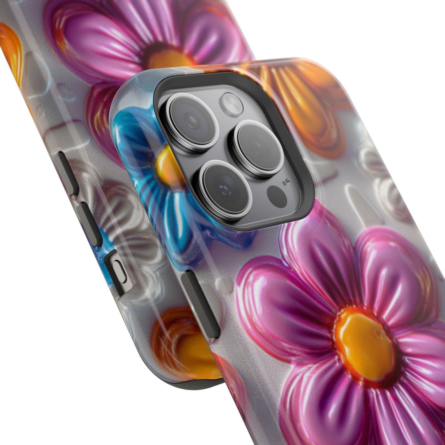 Glossy 3D Floral MagSafe iPhone Case – Colorful Flower Pattern, Durable Protection