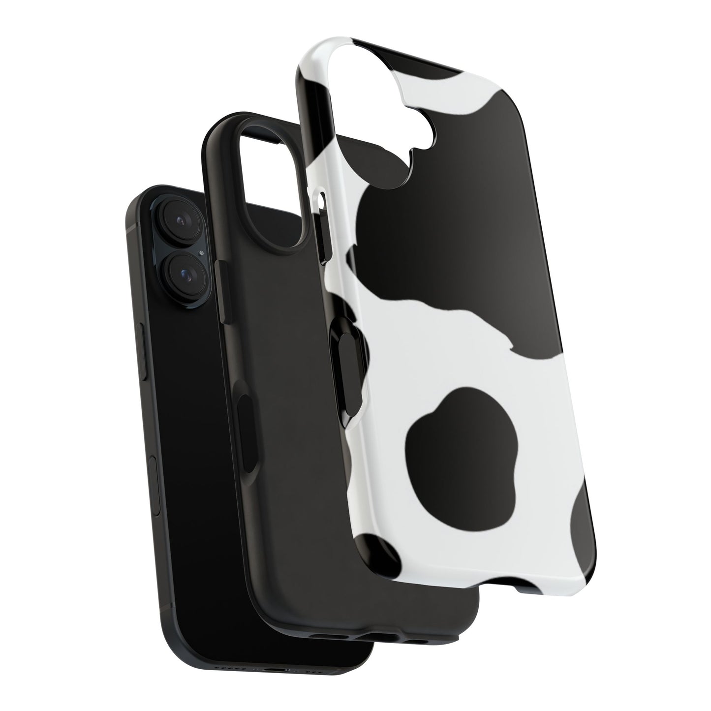 Bold Black and White Cow Print Tough iPhone Case – Modern Animal Pattern with Dual-Layer Protection