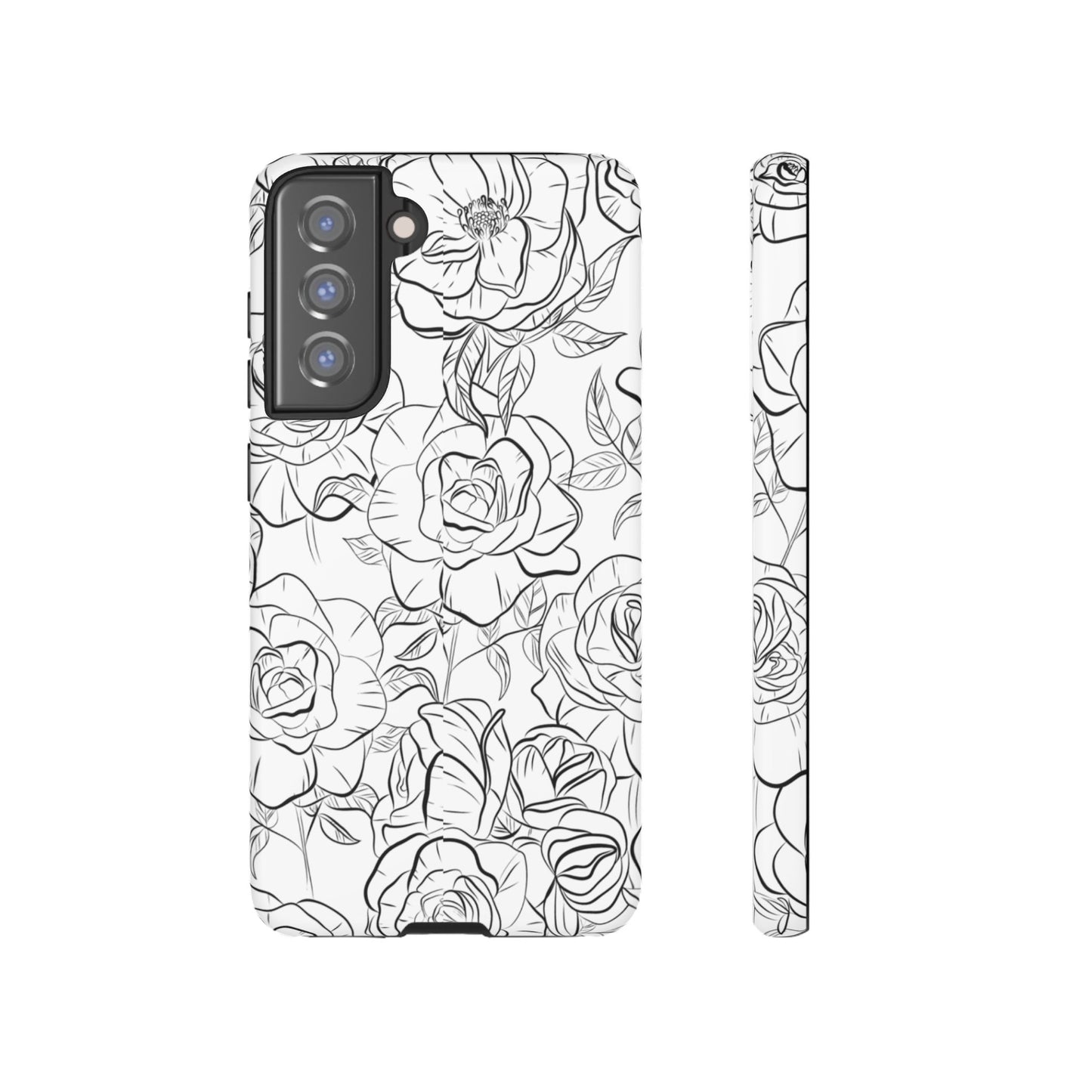 Monochrome Rose Garden Tough Samsung Galaxy Case – Elegant Floral Line Art with Dual-Layer Protection
