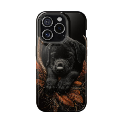 Charming Black Labrador Puppy on Feathers MagSafe iPhone Case