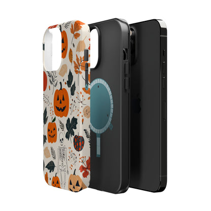 Spooky Pumpkin & Skeleton MagSafe iPhone Case – Halloween Jack-O'-Lantern Design