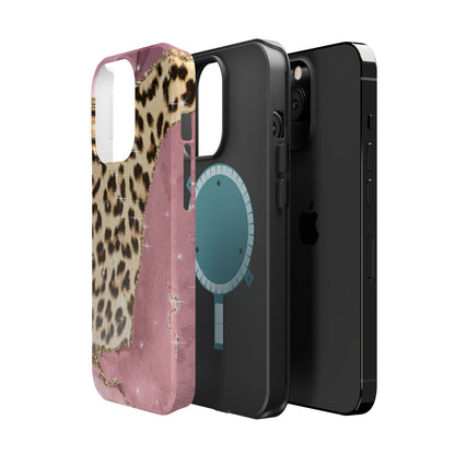 Pink Glam Leopard - MagSafe iPhone Series Case with Glitter Accents