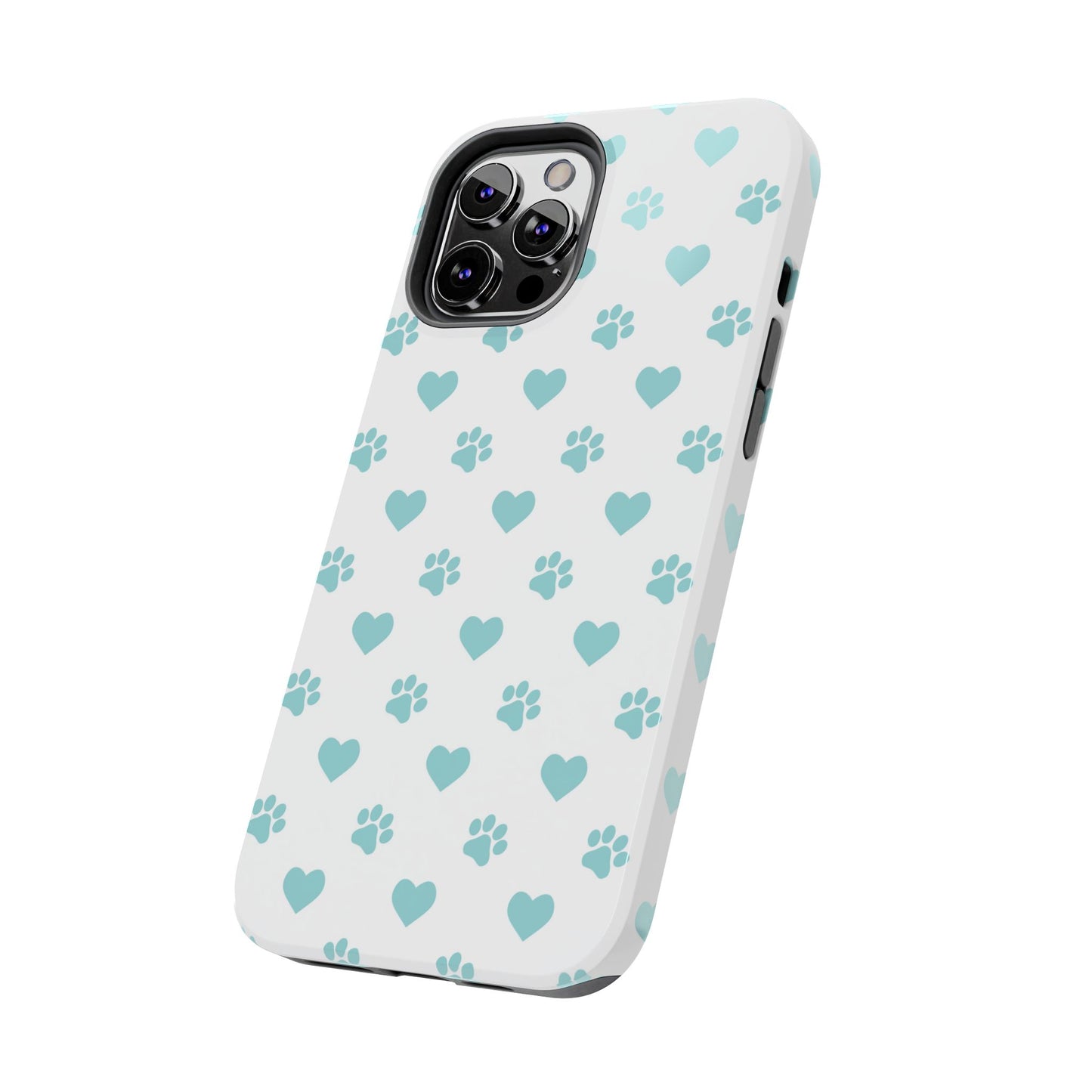 Mint Green Paw Print & Heart iPhone Case – Stylish Pet Lover’s Essential