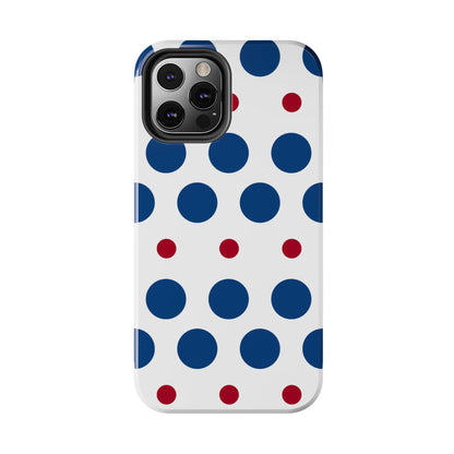 Bold Navy & Red Polka Dot Pattern – iPhone Case