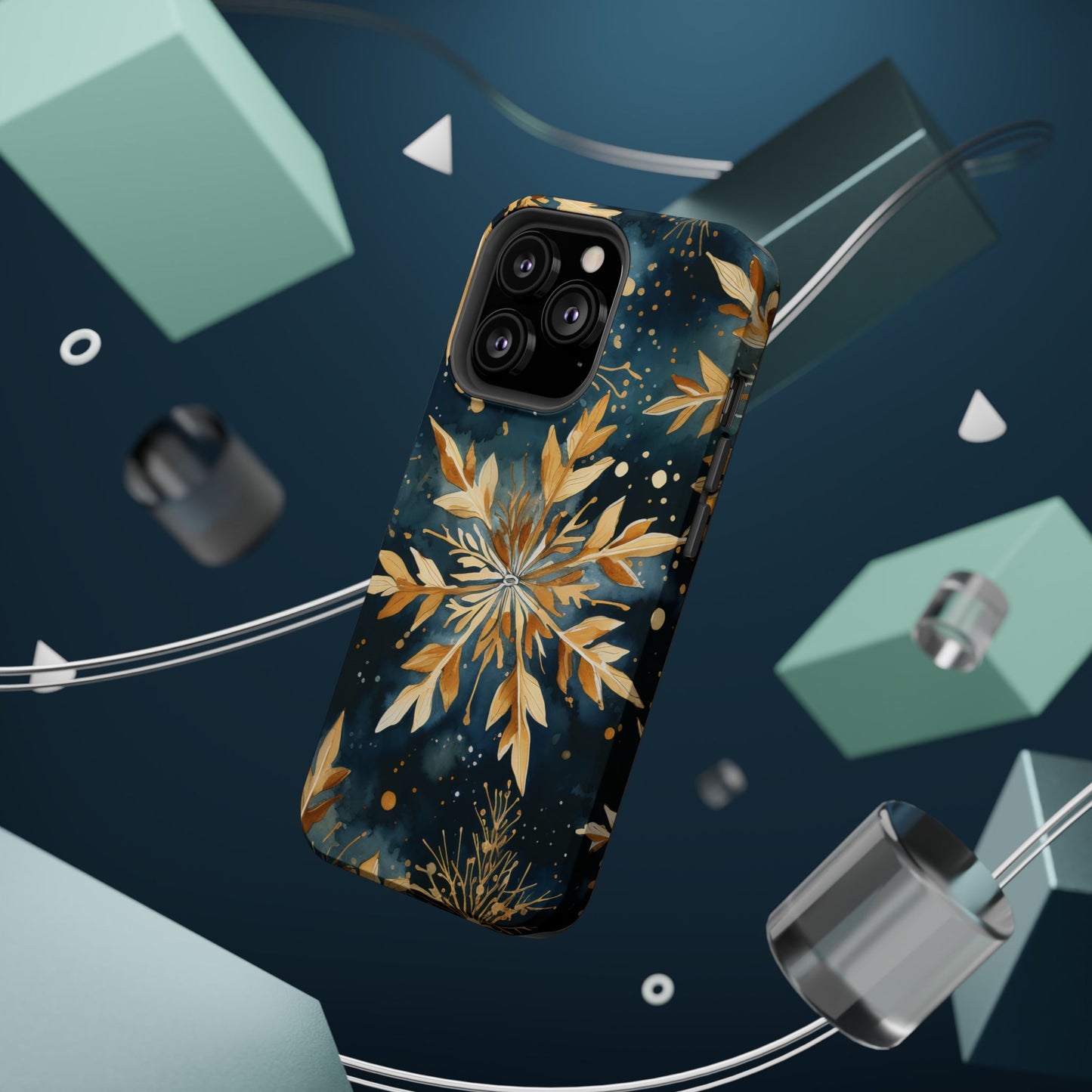 Gold Floral Snowflakes on Midnight Blue - MagSafe iPhone Series Case