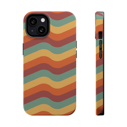 Retro Vibe Wavy Stripes MagSafe iPhone Case – 70s-Inspired in Teal, Orange, and Rust