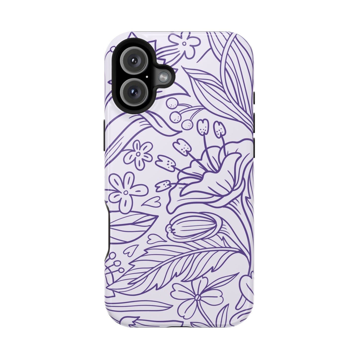 Lavender Floral Line Art Tough MagSafe iPhone Case – Minimalist Botanical Design with Dual-Layer Protection