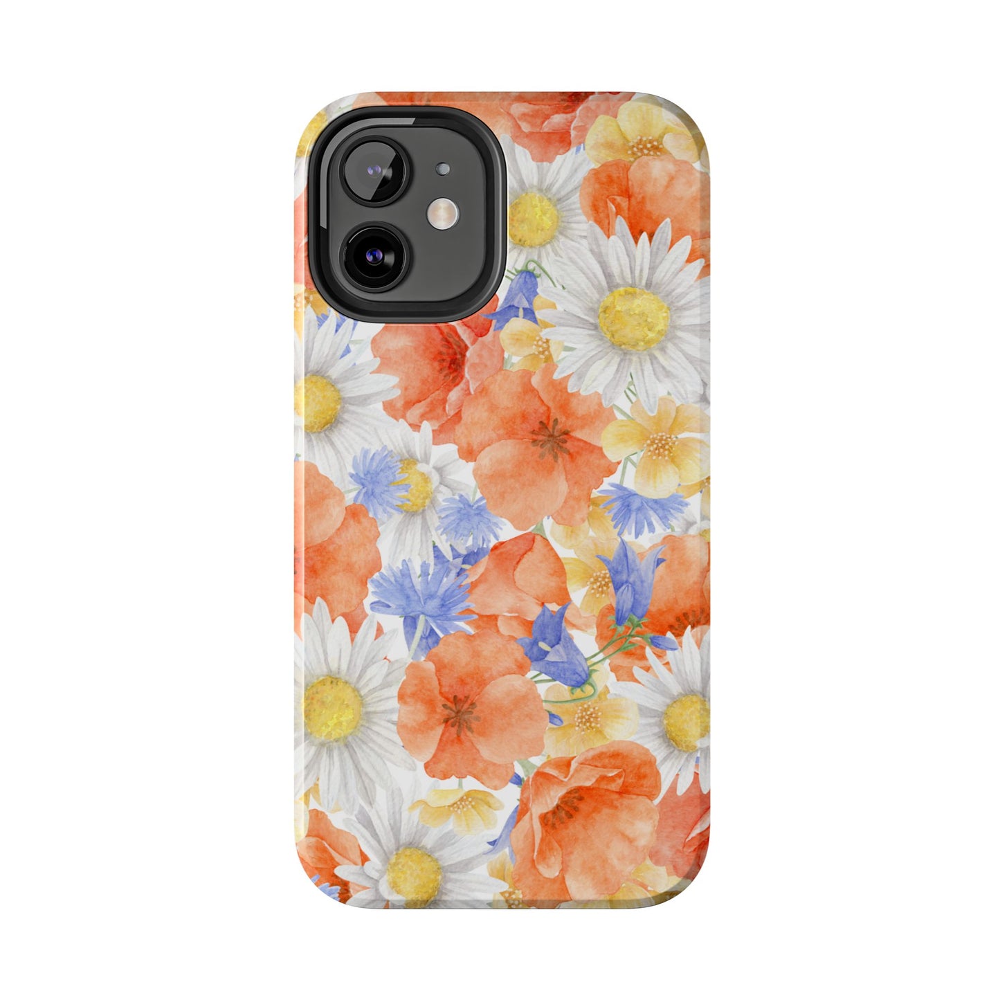 Watercolor Wildflower Pattern iPhone Case – Durable Matte Finish with Daisy, Poppy & Cornflower Design