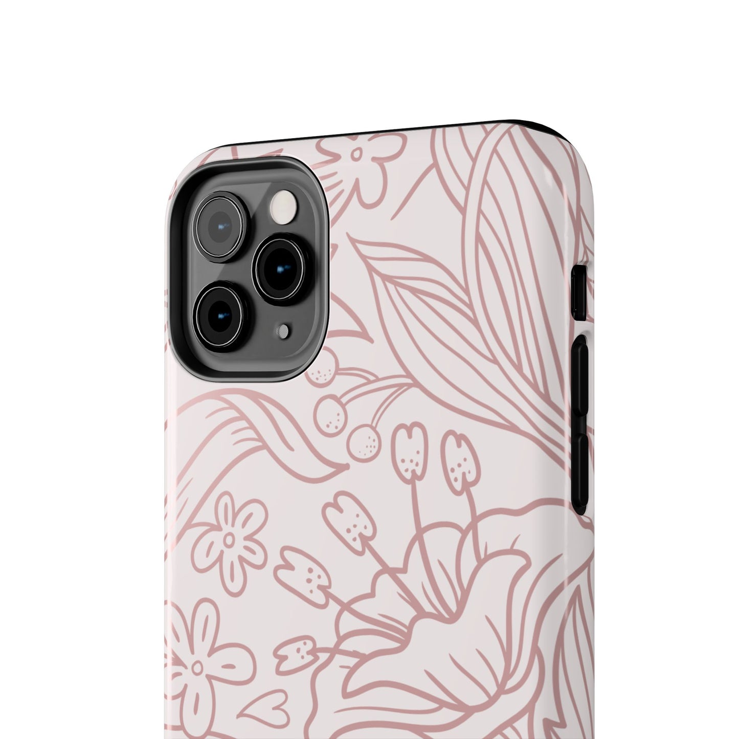 Blush Floral Line Art Tough iPhone Case – Delicate Minimalist Design with Dual-Layer Protection