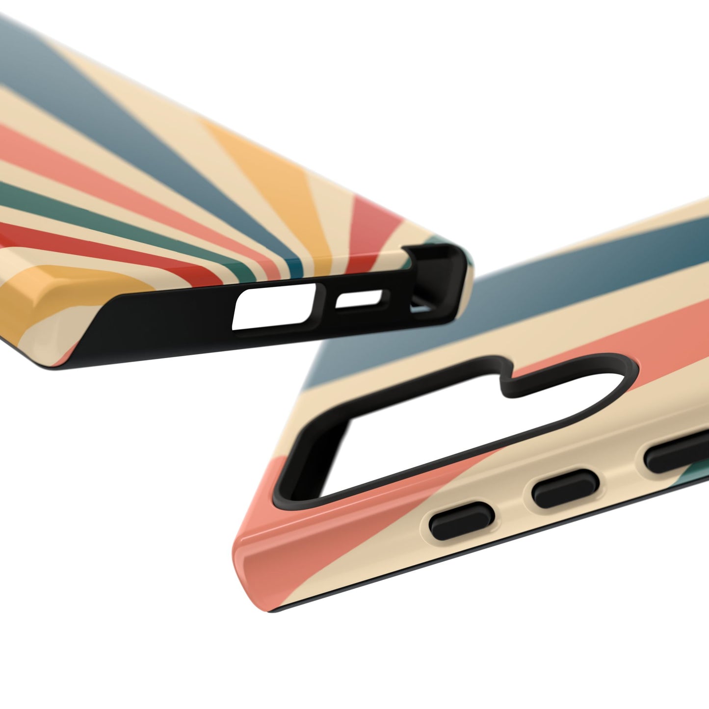 Retro Sunbeam Samsung Galaxy Case – 70s-Inspired Radiating Stripes in Coral, Teal, and Mustard