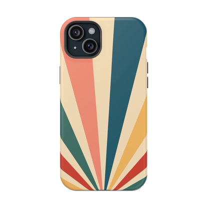 Retro Sunbeam MagSafe iPhone Case – 70s-Inspired Radiating Stripes in Coral, Teal, and Mustard