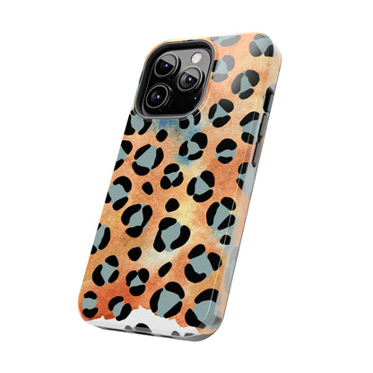 Sunset Watercolor Leopard Print Tough iPhone Case – Artistic Animal Pattern with Dual-Layer Protection