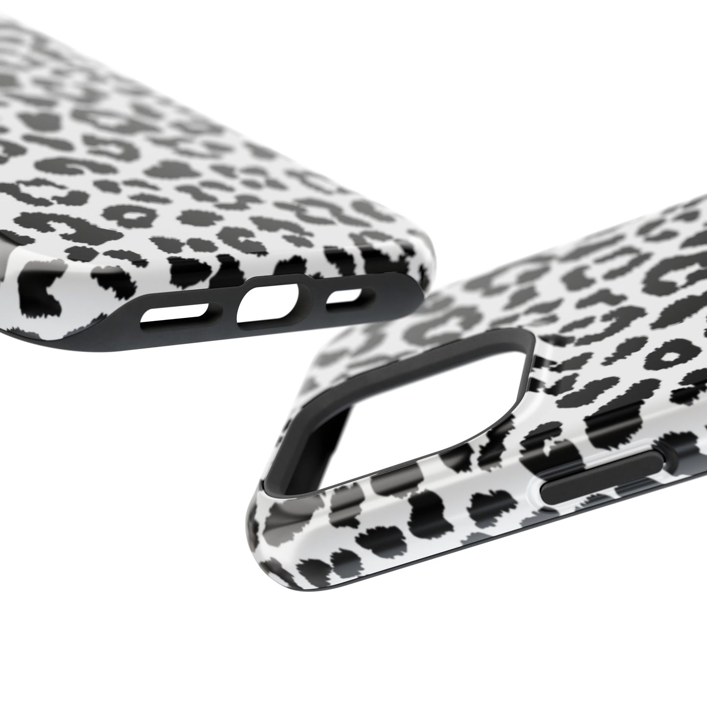 Monochrome Leopard Print Tough MagSafe iPhone Case – Classic Black and White Design with Dual-Layer Protection