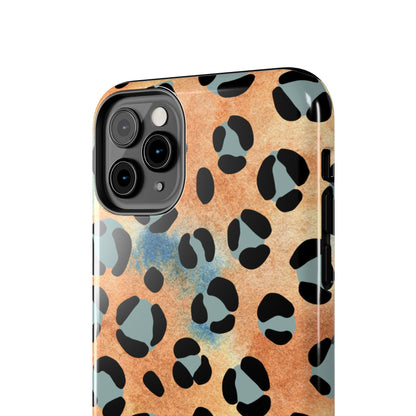 Sunset Watercolor Leopard Print Tough iPhone Case – Artistic Animal Pattern with Dual-Layer Protection