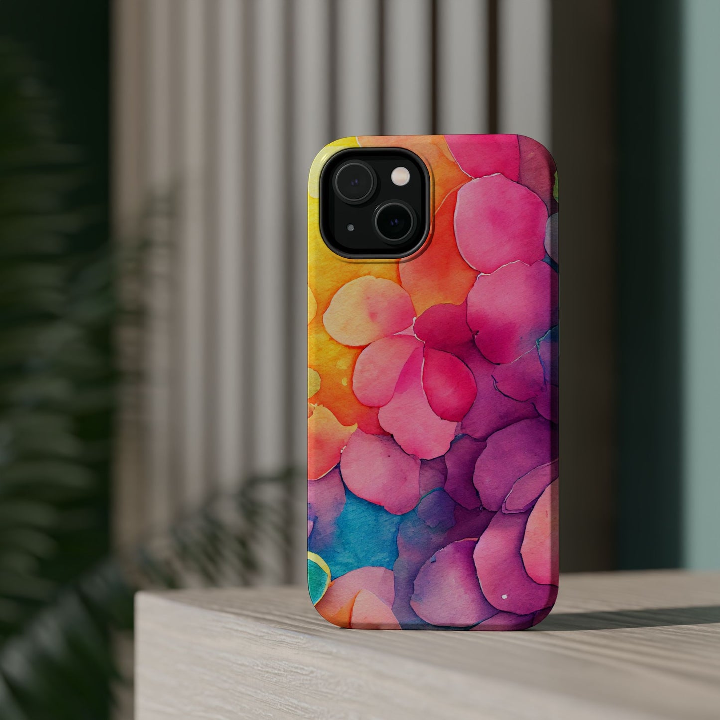 Sunset Petals Watercolor MagSafe iPhone Case – Slim Design, Glossy Finish