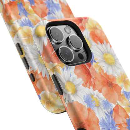 Watercolor Wildflower Pattern MagSafe iPhone Case – Durable Matte Finish with Daisy, Poppy & Cornflower Design