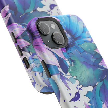 Purple & Teal Watercolor Floral MagSafe iPhone Case - Artistic Flower Design