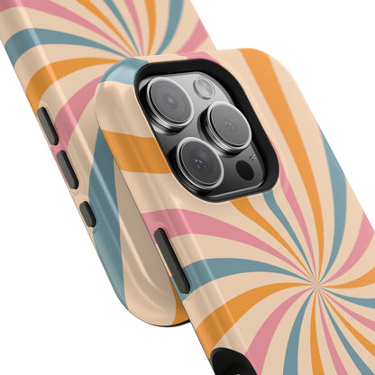 Retro Swirl Pattern MagSafe iPhone Case – Bold 70s Vibe in Pink, Orange, and Orange