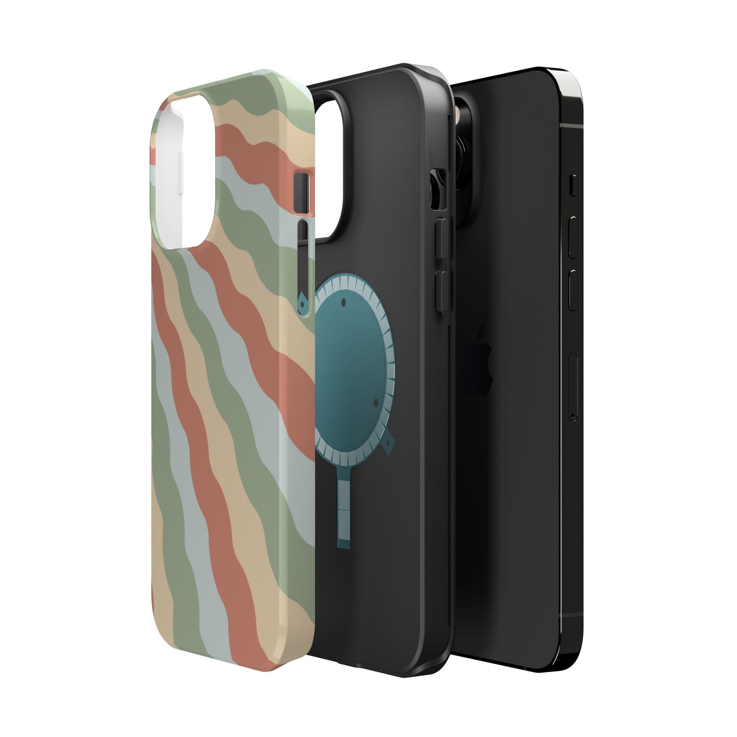 Earthy Retro Waves MagSafe iPhone Case – 70s-Inspired Wavy Stripes in Soft Green, Cream, and Rust