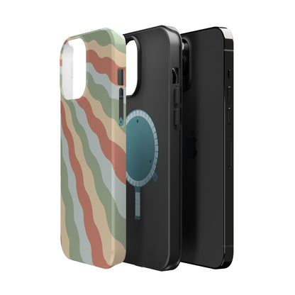 Earthy Retro Waves MagSafe iPhone Case – 70s-Inspired Wavy Stripes in Soft Green, Cream, and Rust