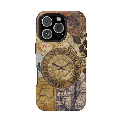 Steampunk Vintage Adventure MagSafe iPhone Case – Dual-Layer Protection with Antique Map and Clock Design