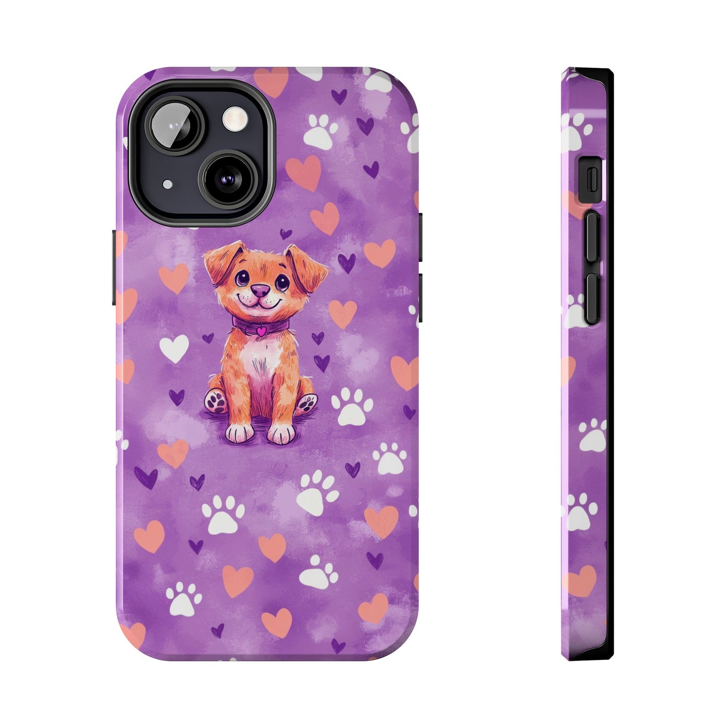 Cute Puppy iPhone Case - Adorable Pet Design with Hearts & Paw Prints, Protective Cover