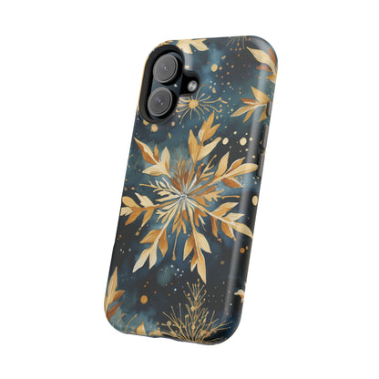 Gold Floral Snowflakes on Midnight Blue - MagSafe iPhone Series Case