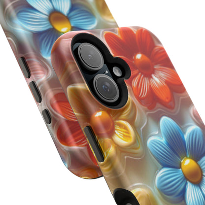 Glossy Retro Flower MagSafe iPhone Case – Colorful 3D Floral Design, Durable Protection