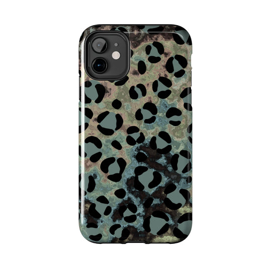 Moody Watercolor Leopard Print Tough iPhone Case – Earthy Abstract Pattern with Dual-Layer Protection