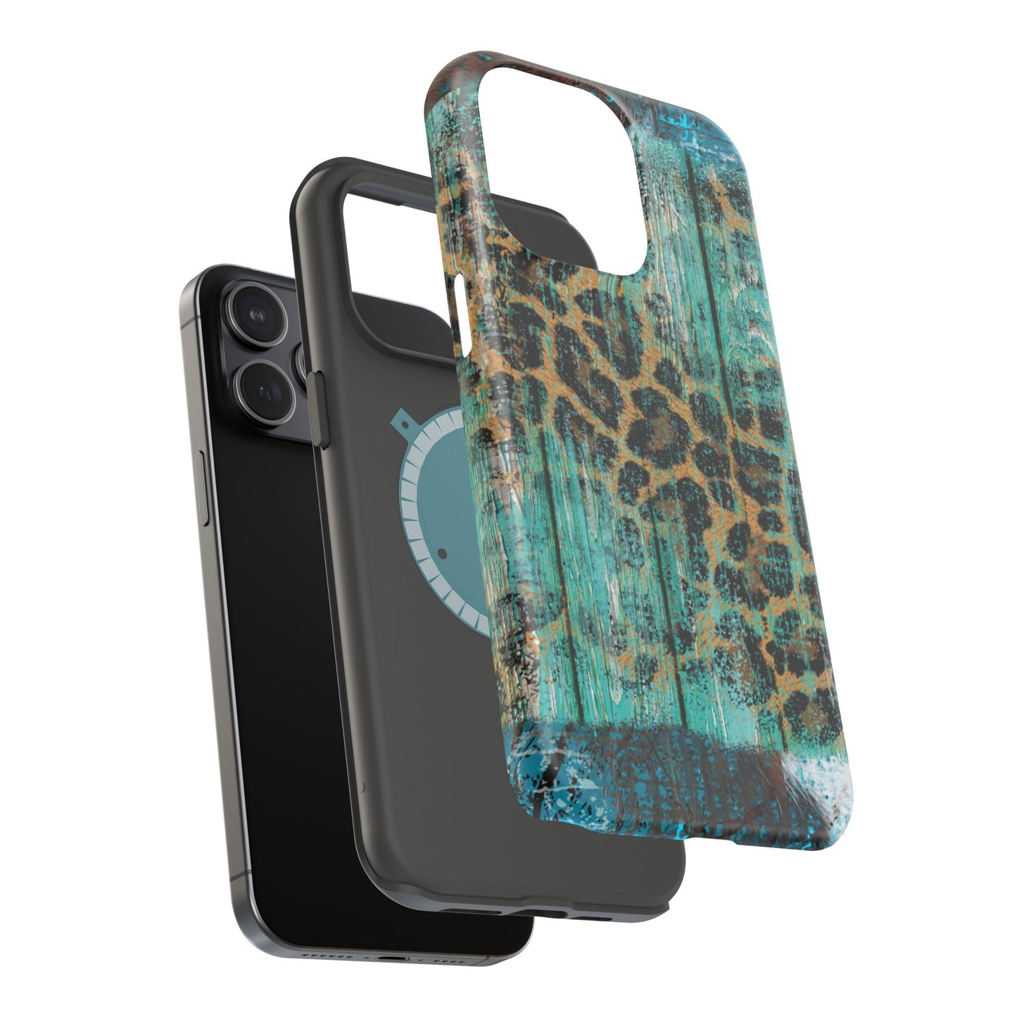 Turquoise Rustic Leopard Wood - MagSafe  iPhone Series Case