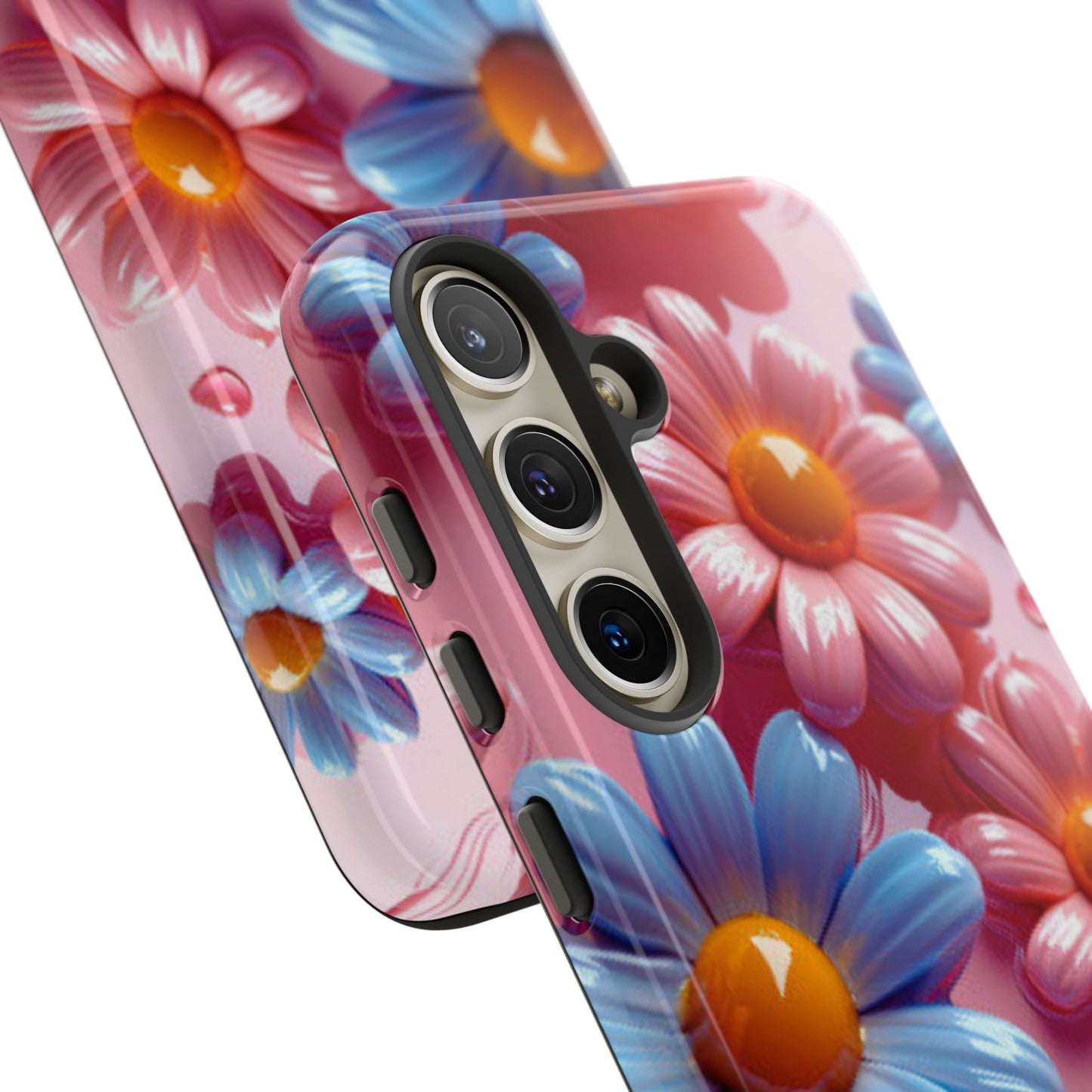 Pastel Daisy 3D Samsung Galaxy Case – Glossy Pink and Blue Floral Design, Full Protection - BOGO Cases