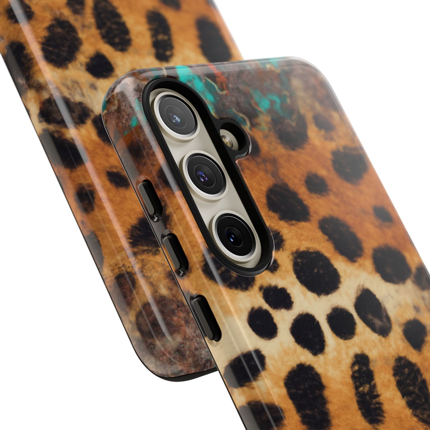 Rustic Leopard Print Tough Samsung Galaxy Case – Distressed Turquoise and Animal Pattern with Dual-Layer Protection