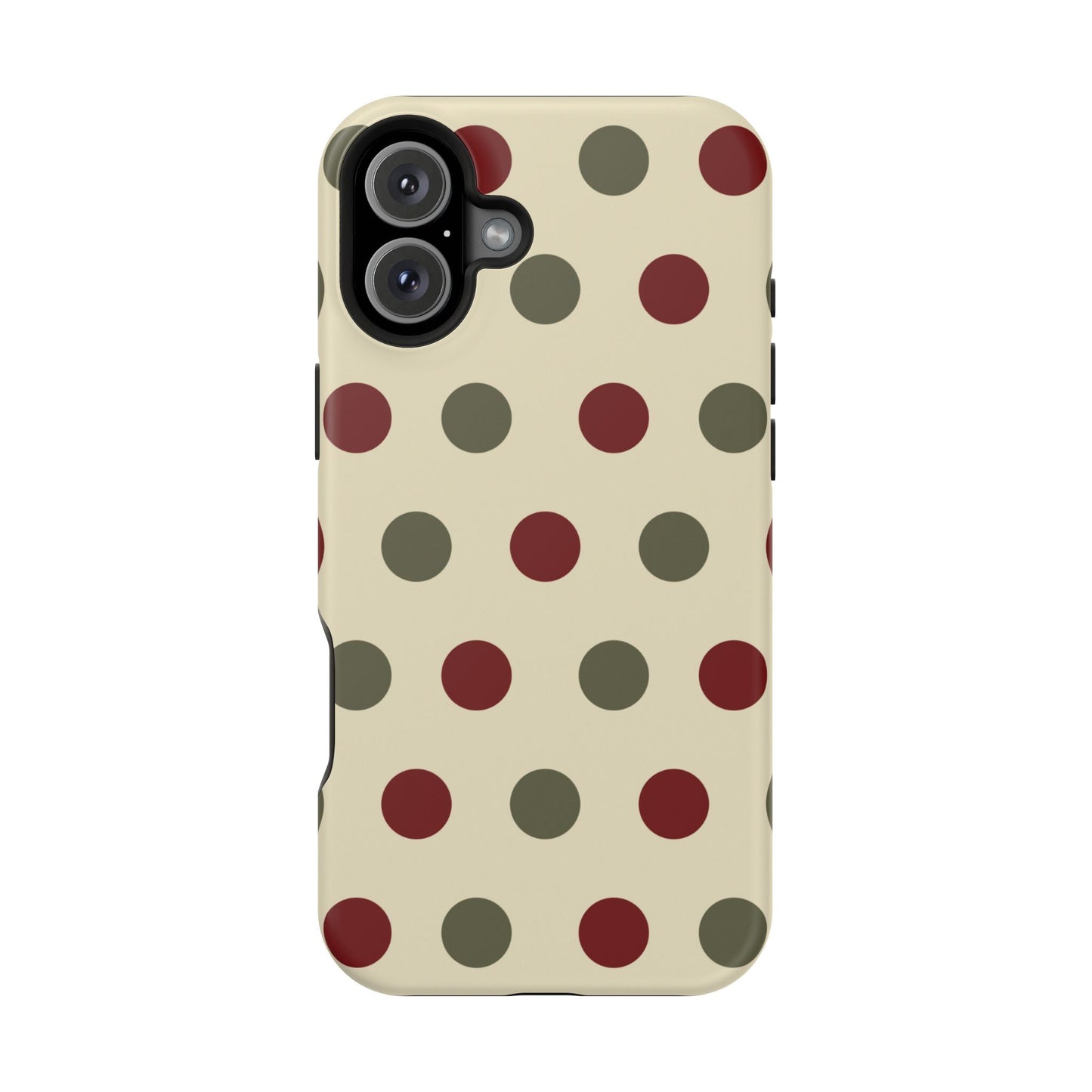 Red & Green Polka Dots on Cream – MagSafe iPhone Case