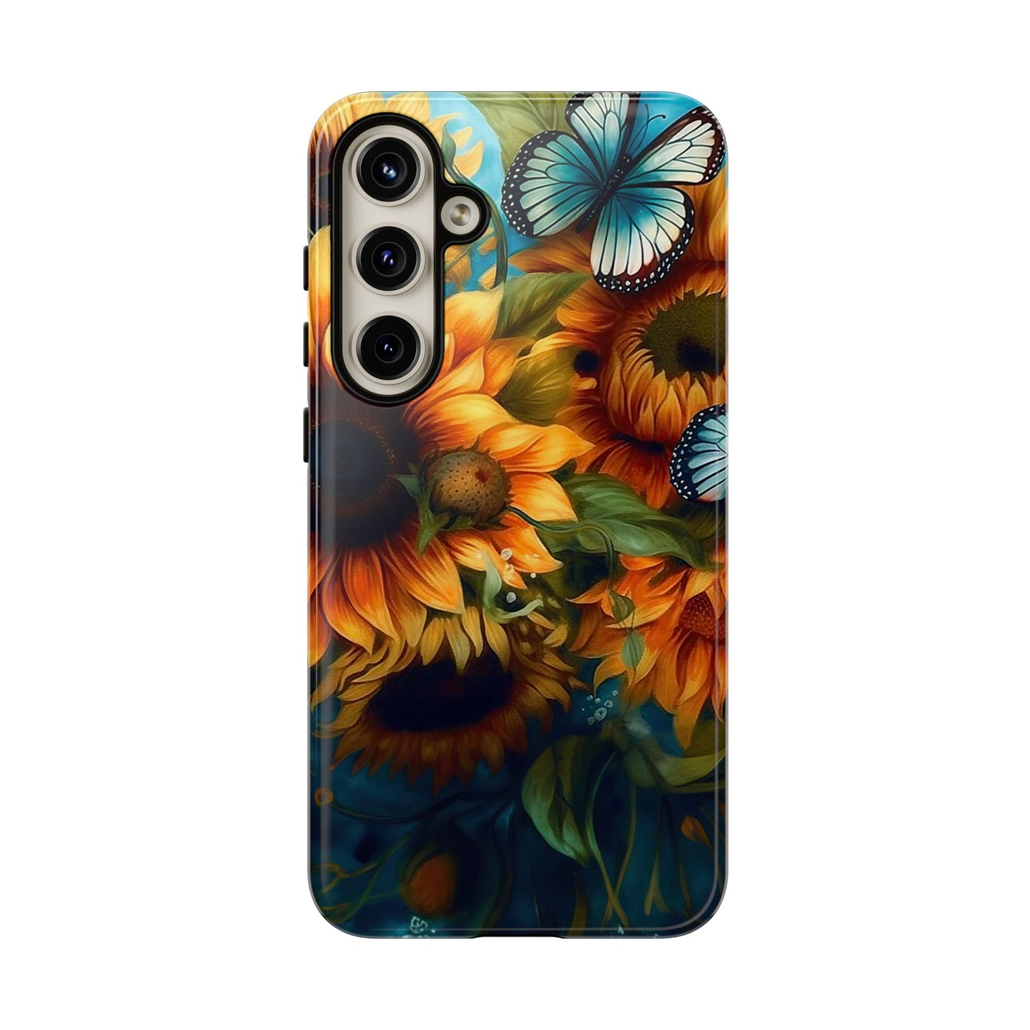 Aqua Blue Butterfly & Sunflower Art – Samsung Galaxy Case