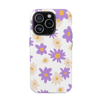 Retro Daisy Flower MagSafe iPhone Case – Pastel Purple & Cream Floral Design with Matte Finish