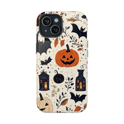 Charming Halloween MagSafe iPhone Case – Pumpkin, Bats, and Spooky Lantern Design