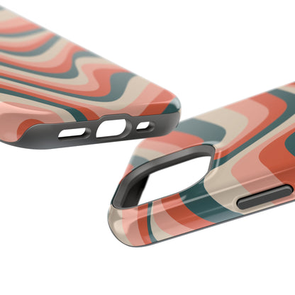 Groovy Waves MagSafe iPhone Case – Retro 70s-Inspired Stripes in Coral, Cream, and Teal