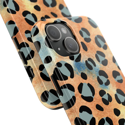 Sunset Watercolor Leopard Print Tough iPhone Case – Artistic Animal Pattern with Dual-Layer Protection