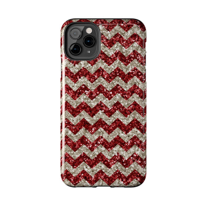 Sparkling Red & White Chevron – Glitter Illusion iPhone Case