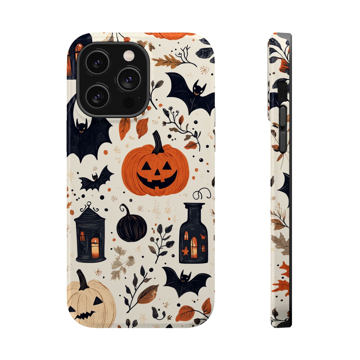 Charming Halloween MagSafe iPhone Case – Pumpkin, Bats, and Spooky Lantern Design